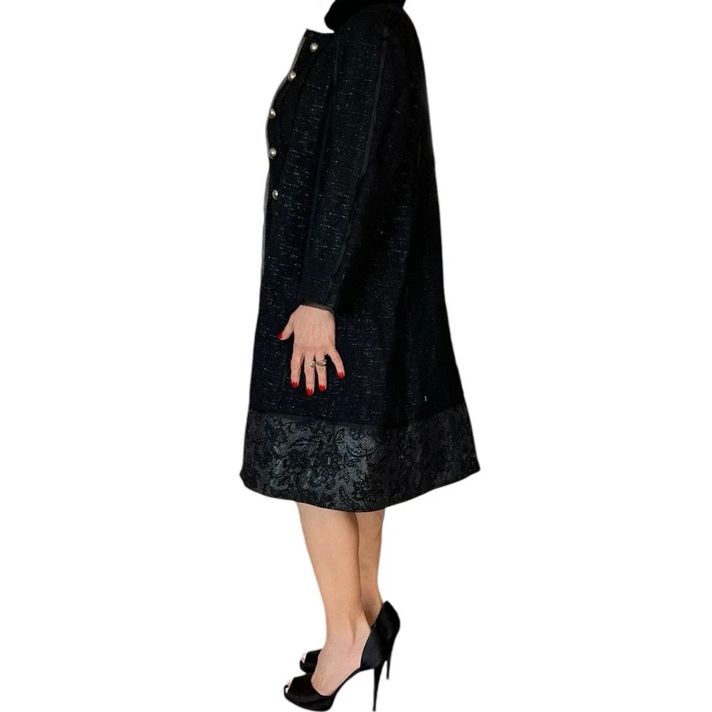PETER SOM $3K  BLACK SHIMMER 2 PIECE COAT SKIRT SUIT SET OUTFIT WOOL WOMEN'S 6